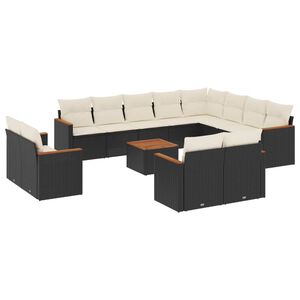 vidaXL 13 Piece Garden Sofa Set with Cushions Black Poly Rattan