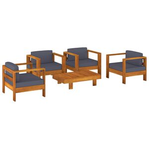 vidaXL 5 Piece Garden Lounge Set with Dark Grey Cushions Solid Wood