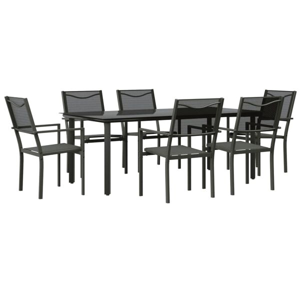 vidaXL 7 Piece Garden Dining Set Black Steel and Textilene