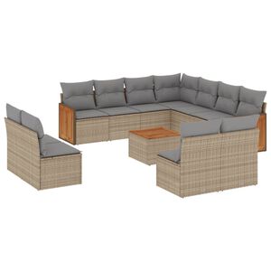 vidaXL 12 Piece Garden Sofa Set with Cushions Beige Poly Rattan