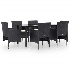 vidaXL 7 Piece Garden Dining Set with Cushions Black