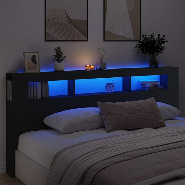 vidaXL LED Headboard Black 220x18.5x103.5 cm Engineered Wood