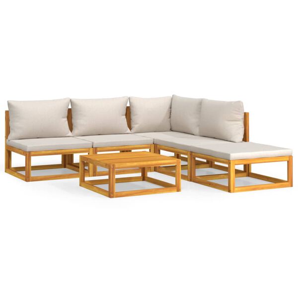 vidaXL 6 Piece Garden Lounge Set with Light Grey Cushions Solid Wood