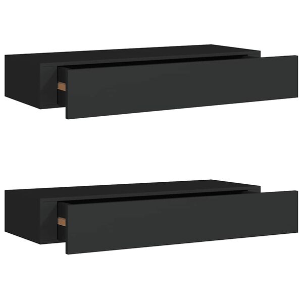 vidaXL Wall-mounted Drawer Shelves 2 pcs Black 60x23.5x10cm MDF