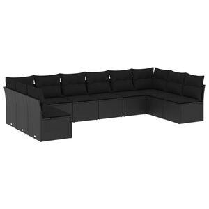 vidaXL 10 Piece Garden Sofa Set with Cushions Black Poly Rattan