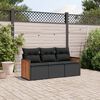 vidaXL 3 Piece Garden Sofa Set with Cushions Black Poly Rattan