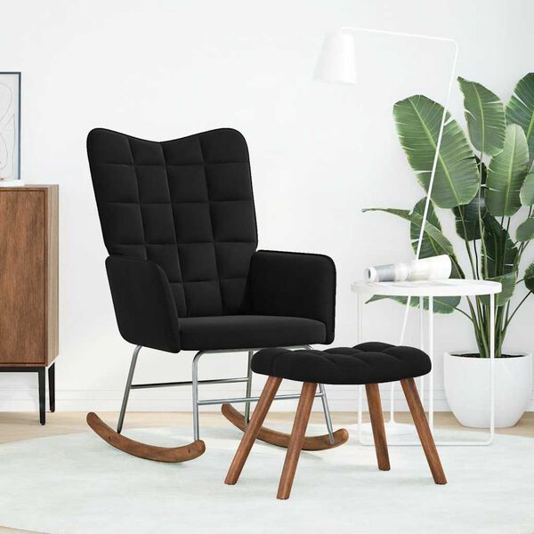 vidaXL Rocking Chair with Stool Black Velvet