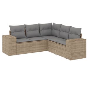 vidaXL 5 Piece Garden Sofa Set with Cushions Beige Poly Rattan