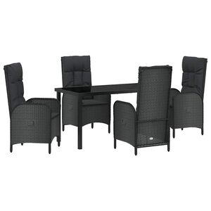 vidaXL Garden Dining Set 5 pcs Black Poly Rattan