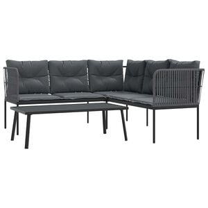 vidaXL Garden Sofa Set with Cushions Black Steel and Textilene