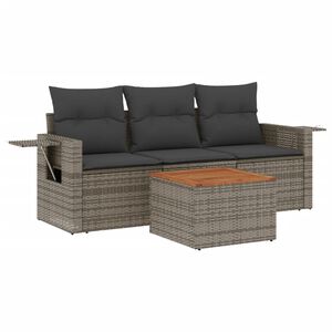 vidaXL 4 Piece Garden Sofa Set with Cushions Grey Poly Rattan