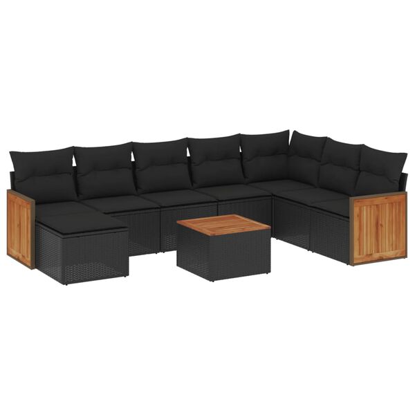 vidaXL 9 Piece Garden Sofa Set with Cushions Black Poly Rattan