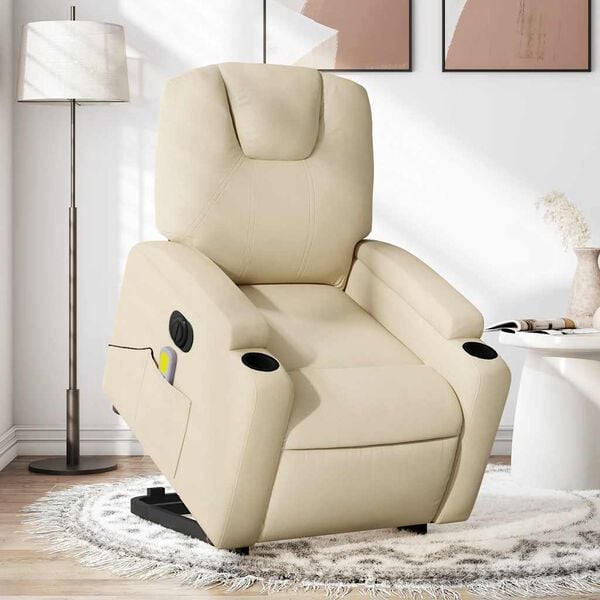 vidaXL Electric Stand up Massage Recliner Chair Cream Fabric