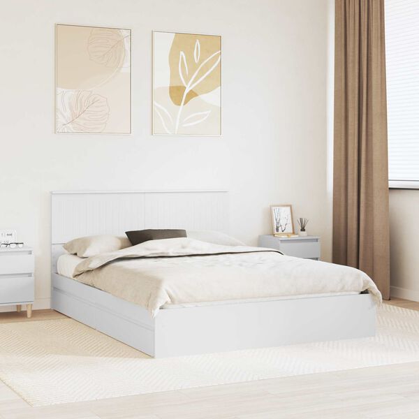 vidaXL Bed Frame with Drawer Manual White 150 x 200 cm Engineered Wood
