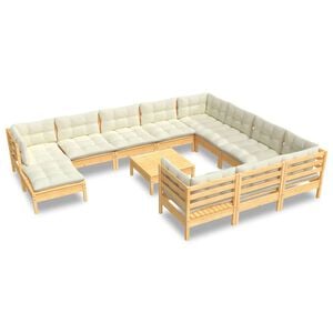 vidaXL 12 Piece Garden Lounge Set with Cream Cushions Pinewood