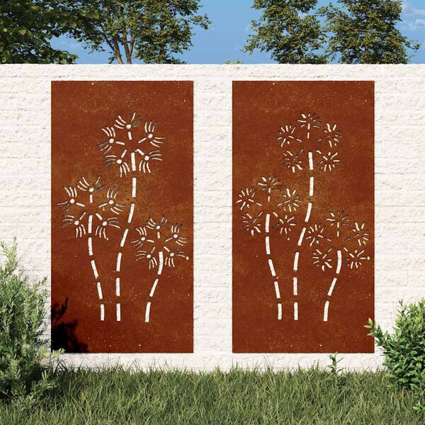 vidaXL Garden Wall Decorations 2pcs 105x55cm Corten Steel Flower Design