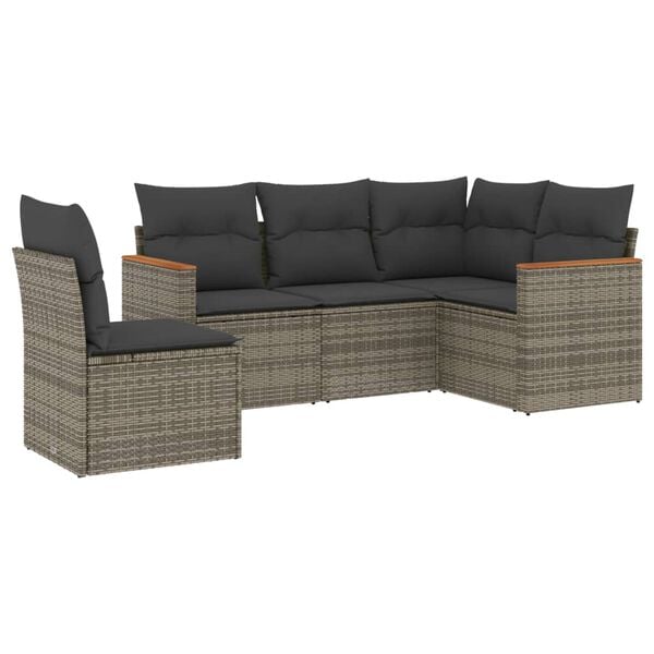vidaXL 5 Piece Garden Sofa Set with Cushions Grey Poly Rattan