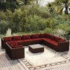 vidaXL 11 Piece Garden Lounge Set with Cushions Brown Poly Rattan