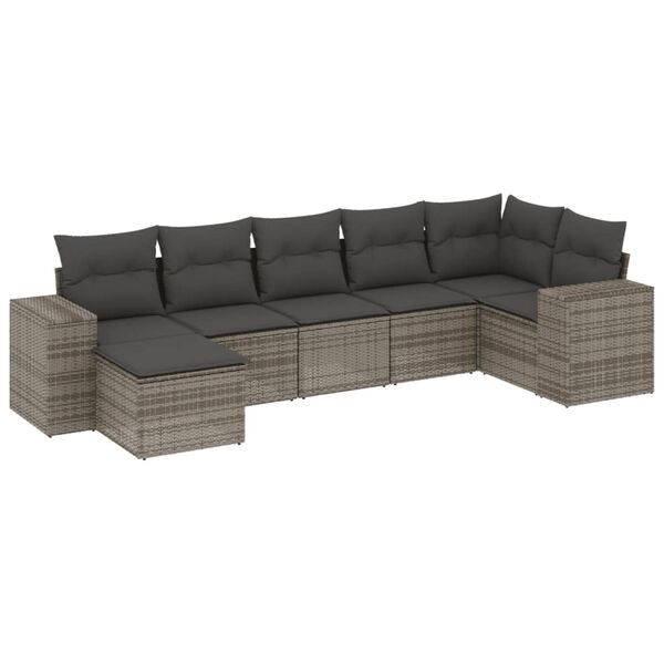 vidaXL 7 Piece Garden Sofa Set with Cushions Grey Poly Rattan