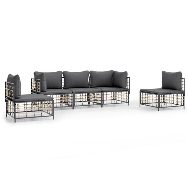 vidaXL 5 Piece Garden Lounge Set with Cushions Anthracite Poly Rattan