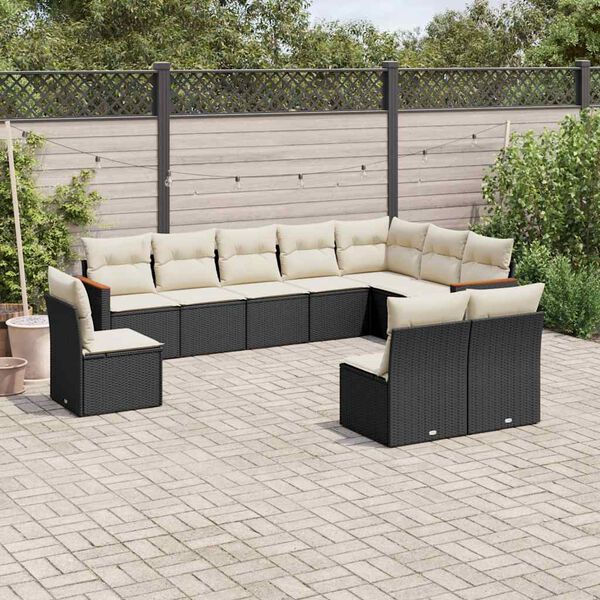 vidaXL 10 Piece Garden Sofa Set with Cushions Black Poly Rattan