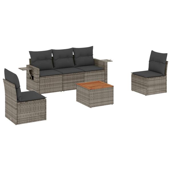 vidaXL 6 Piece Garden Sofa Set with Cushions Grey Poly Rattan
