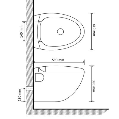 vidaXL Wall Hung Toilet Black Unique Egg Design