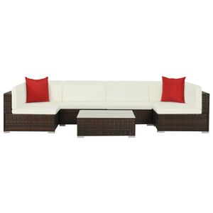vidaXL 7 Piece Garden Lounge Set with Cushions Poly Rattan Brown