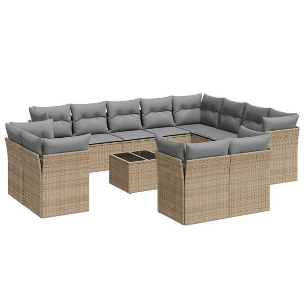 vidaXL 13 Piece Garden Sofa Set with Cushions Beige Poly Rattan
