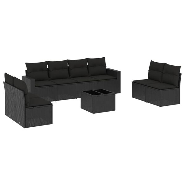 vidaXL 9 Piece Garden Sofa Set with Cushions Black Poly Rattan