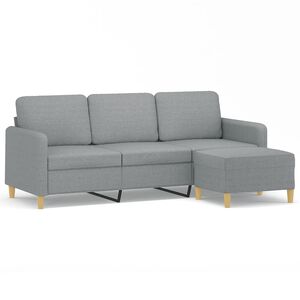 vidaXL 3-Seater Sofa with Footstool Light Grey 180 cm Fabric