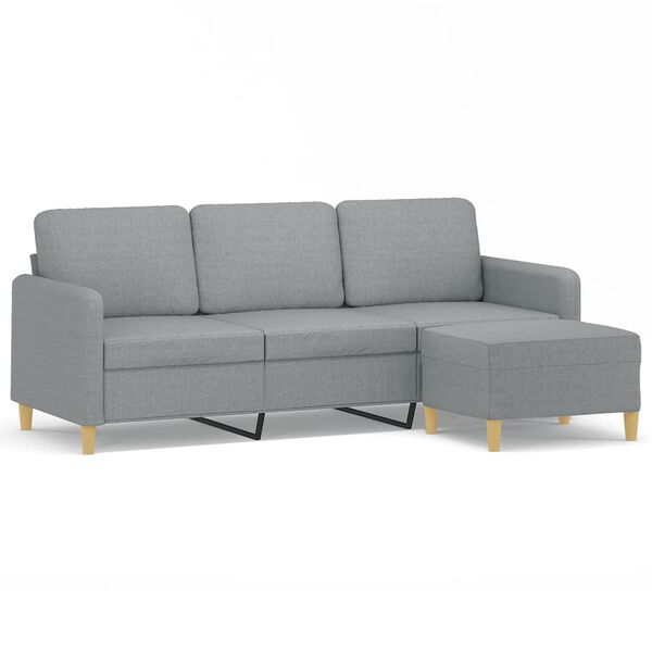 vidaXL 3-Seater Sofa with Footstool Light Grey 180 cm Fabric