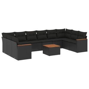 vidaXL 11 Piece Garden Sofa Set with Cushions Black Poly Rattan