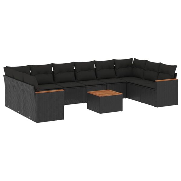 vidaXL 11 Piece Garden Sofa Set with Cushions Black Poly Rattan