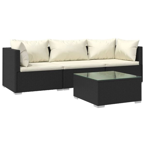 vidaXL 4 Piece Garden Lounge Set with Cushions Poly Rattan Black