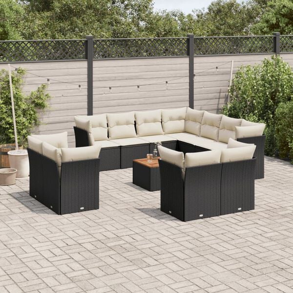 vidaXL 12 Piece Garden Sofa Set with Cushions Black Poly Rattan