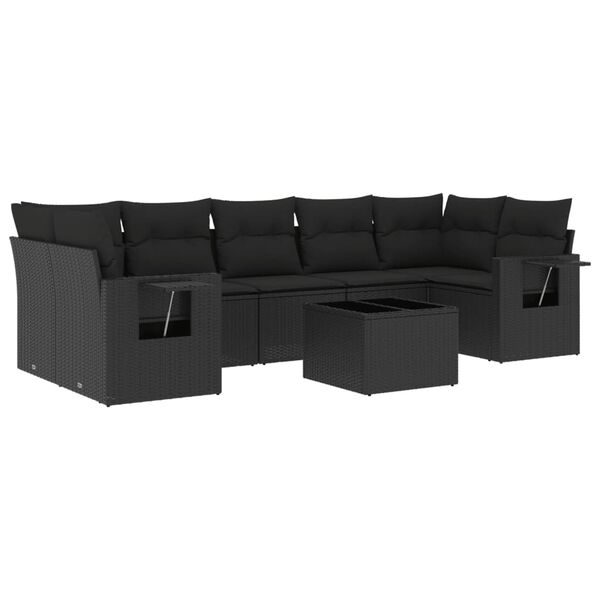 vidaXL 8 Piece Garden Sofa Set with Cushions Black Poly Rattan