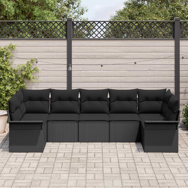vidaXL Garden Sofa Set with Cushion 7 pcs Black Poly Rattan