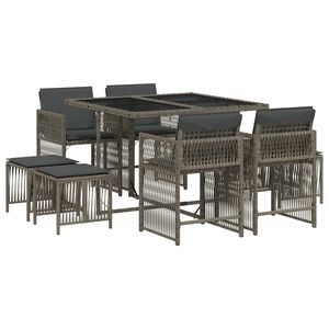 vidaXL 9 Piece Garden Dining Set with Cushions Grey Poly Rattan