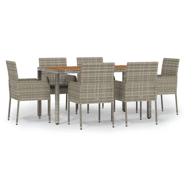 vidaXL 7 Piece Garden Dining Set with Cushions Grey Poly Rattan