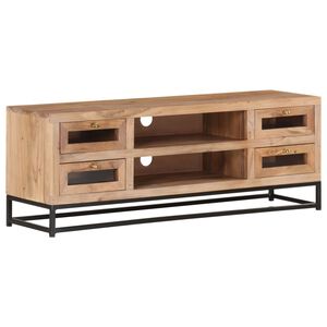 vidaXL TV Cabinet | Natural Wood | Solid Acacia Wood, Powder-Coated Steel