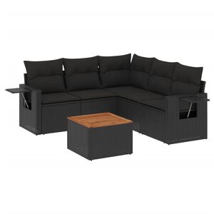 vidaXL 6 Piece Garden Sofa Set with Cushions Black Poly Rattan