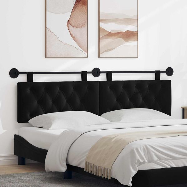 vidaXL Hanging Headboard Wall-mounted Black 170 x 55 x 7 cm Velvet