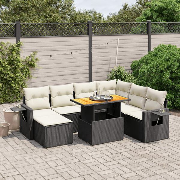 vidaXL 8 Piece Garden Sofa Set with Cushions Black Poly Rattan