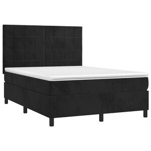 vidaXL Box Spring Bed with Mattress&LED Black 137x187 cm Double Size Velvet