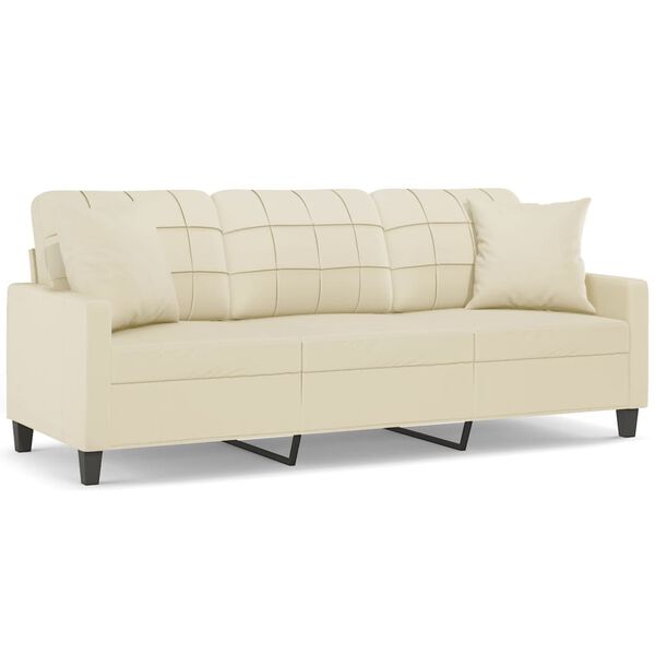 vidaXL 3-Seater Sofa with Throw Pillows Cream 180 cm Faux Leather