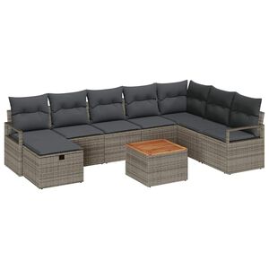 vidaXL Garden Sofa Set with Cushion 9 pcs Grey Poly rattan