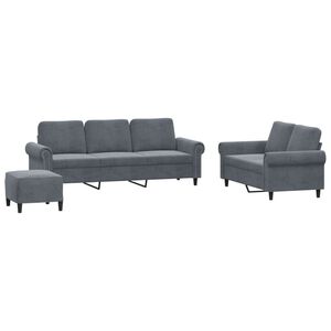 vidaXL 3 Piece Sofa Set with Cushions Dark Grey Velvet