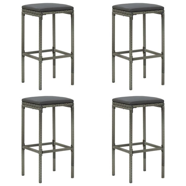 vidaXL Bar Stools with Cushions 4 pcs Grey Poly Rattan