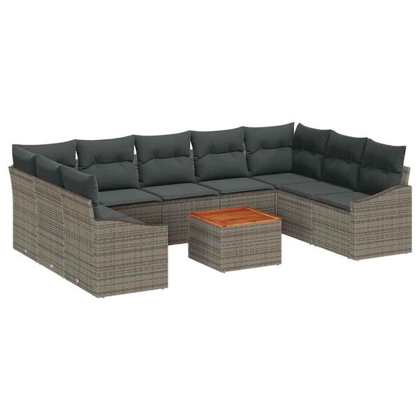 vidaXL Garden Sofa Set with Cushion 10 pcs Grey Poly Rattan